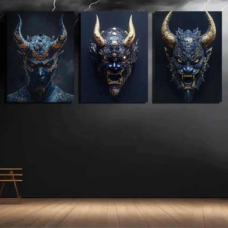 3pcs Featuring a Beautiful Mask Design Metal Print Ready to Hang Art