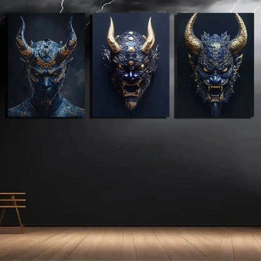 3pcs Featuring a Beautiful Mask Design Metal Print Ready to Hang Art
