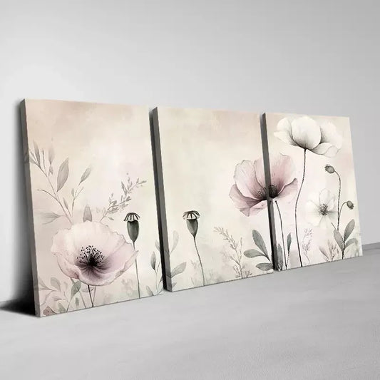 3pcsWatercolor Floral Pastel Botanical Design Art Set Canvas Framed 50x70cm - High Quality Print 100% Australian Made Wall Canvas Ready to Hang