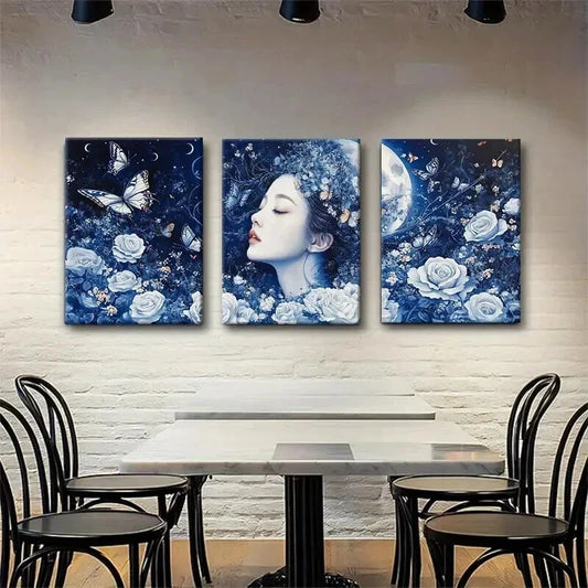 3pcs Enchanting Woman Butterflies Perfect Wall Art Set Canvas Framed 40x60cm - High Quality Print 100% Australian Made Wall Canvas Ready to Hang