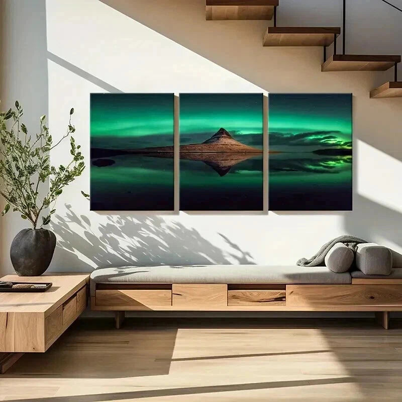 3pcs Nordic Aurora Nature Landscape Wall Art Set Canvas Framed 40x60cm - High Quality Print 100% Australian Made Wall Canvas Ready to Hang