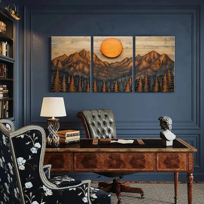 3pcs Rustic Mountain Landscape Snow-Capped Peaks Metal Print Ready to Hang Art