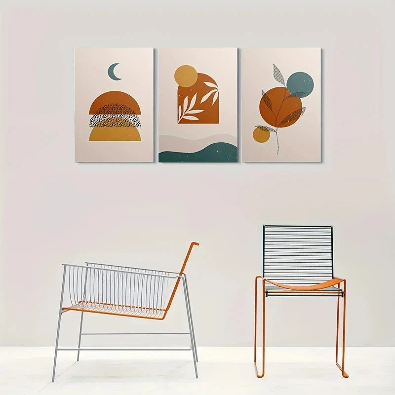 3pcs Abstract Geometric Earthy Tones Metal Print Ready to Hang Art