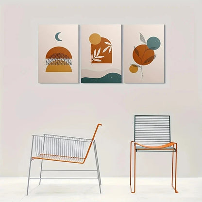 3pcs Abstract Geometric Earthy Tones Metal Print Ready to Hang Art
