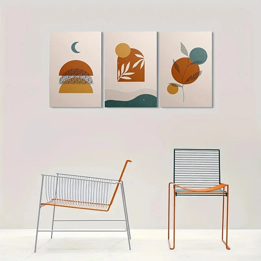 3pcs Abstract Geometric Earthy Tones Metal Print Ready to Hang Art
