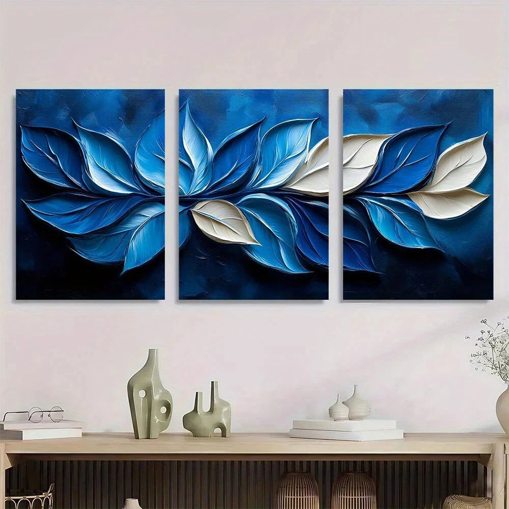 3pcs Textured Abstract Swirling Leaf Pattern Metal Print Ready to Hang Art