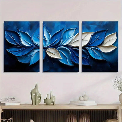3pcs Textured Abstract Swirling Leaf Pattern Metal Print Ready to Hang Art