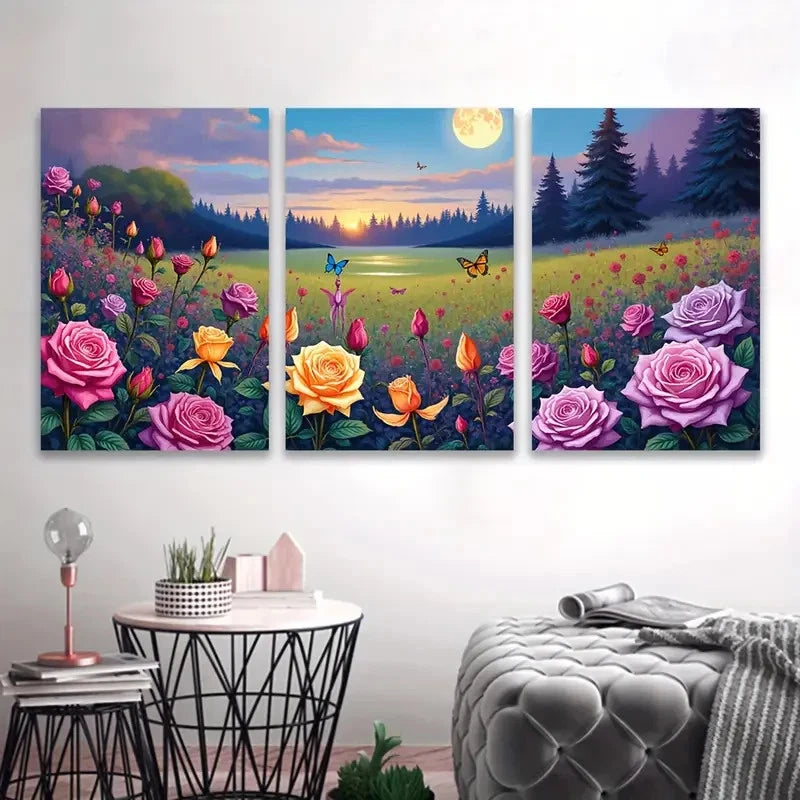 3pcs Vibrant Rose and Tulip Painting Wall Art Set Canvas Framed 60x90cm - High Quality Print 100% Australian Made Wall Canvas Ready to Hang