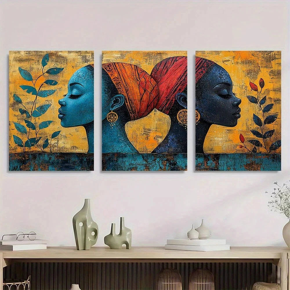 3pcs Vibrant Blue & Orange Oil Painting Metal Print Ready to Hang Art