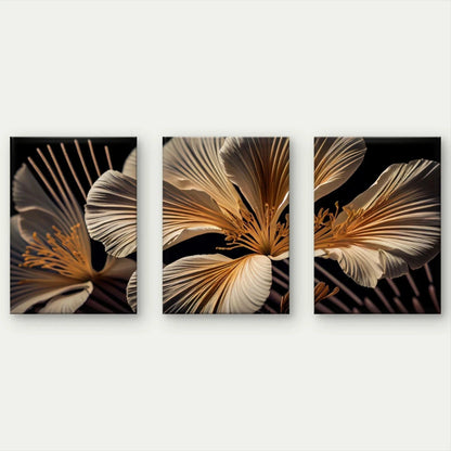 3pcs Elegant Gold and White Floral Wall Art Set Canvas Framed 50x70cm - High Quality Print 100% Australian Made Wall Canvas Ready to Hang