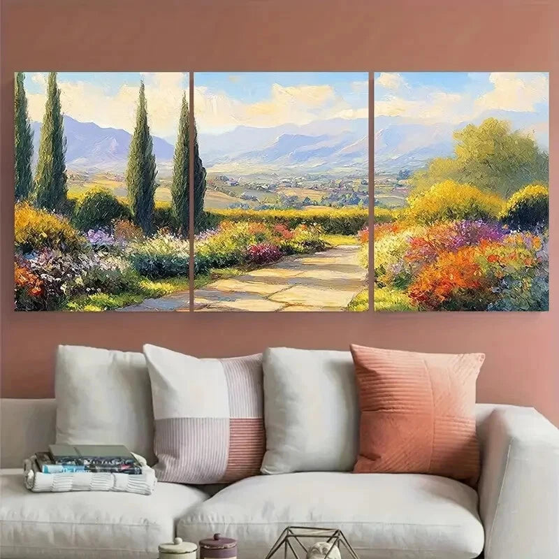 3pcs Tuscan Countryside Colorful Flowers Design Metal Print Ready to Hang Art