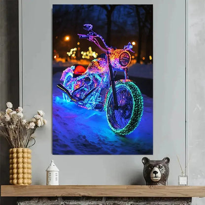 Neon Motorcycle Night Ride Modern Biker Poster 40x60cm Metal Print Ready to Hang