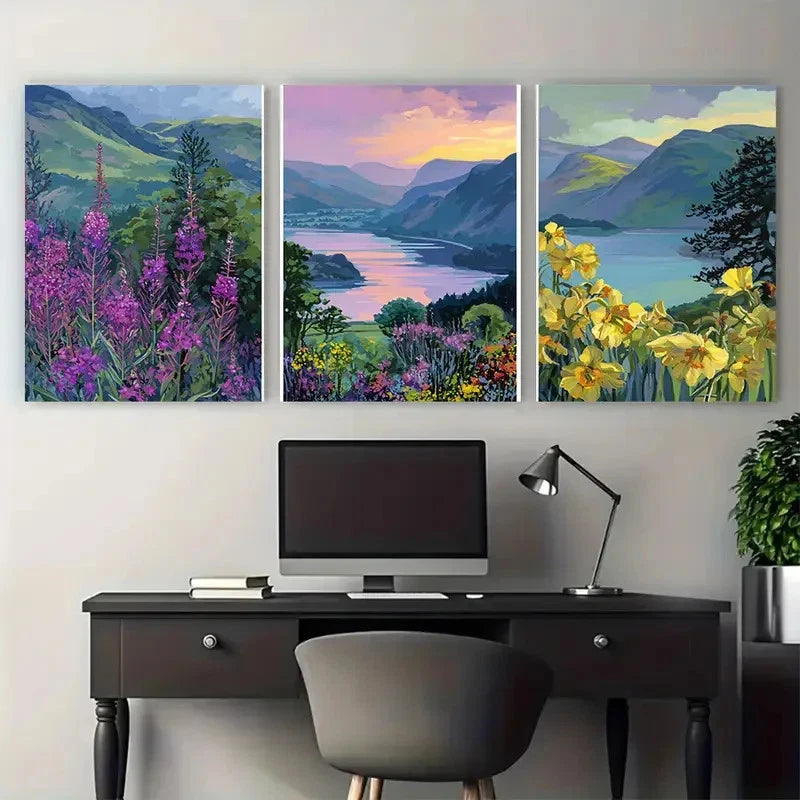 3pcs The Lake District National Park Travel Wall Art Set Canvas Framed 60x90cm - High Quality Print 100% Australian Made Wall Canvas Ready to Hang