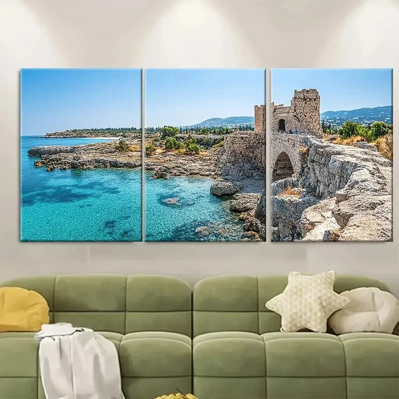 3pcs Cyprus Travel Prints NI Wall Art Set Canvas Framed 50x70cm - High Quality Print 100% Australian Made Wall Canvas Ready to Hang