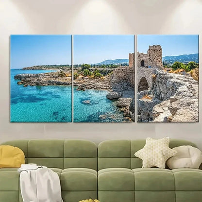 3pcs Cyprus Travel Prints NI Wall Art Set Canvas Framed 50x70cm - High Quality Print 100% Australian Made Wall Canvas Ready to Hang