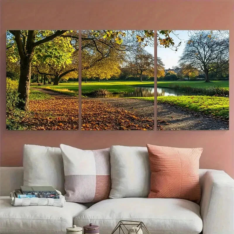 3pcs Kelsey Park London Tranquil Park Scene Metal Print Ready to Hang Art