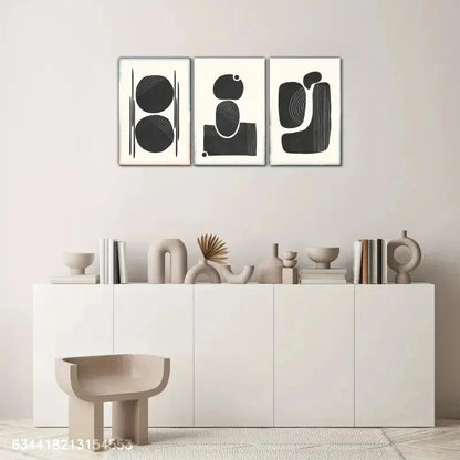 3pcs Abstract Minimalist Black & White Geometric Metal Print Ready to Hang Art