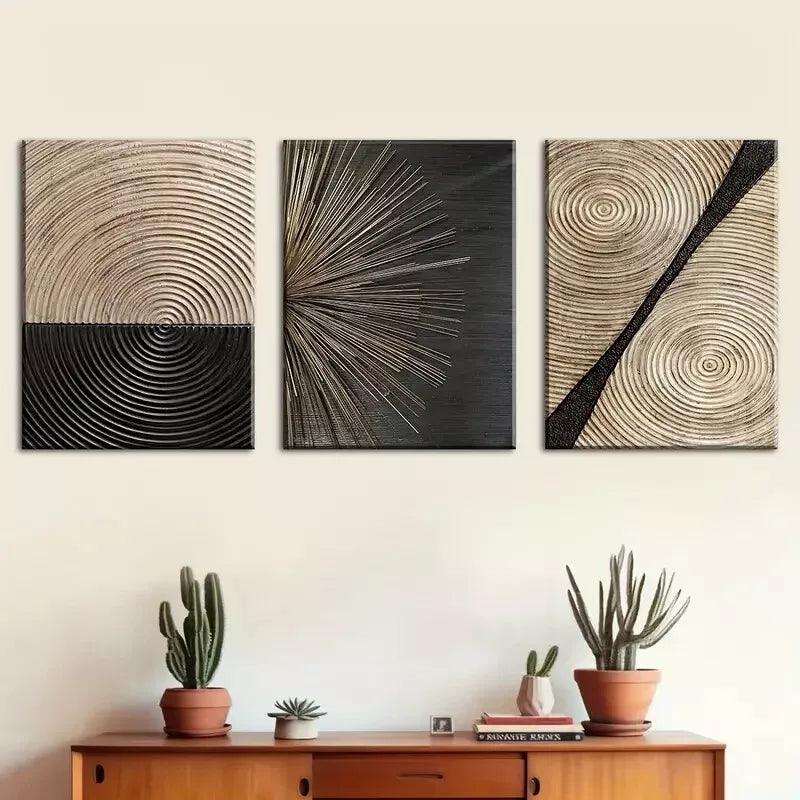 3pcs Abstract Line Circular Graphic Art Canvas Framed 40x60cm - High Quality Print 100% Australian Made Wall Canvas Ready to Hang