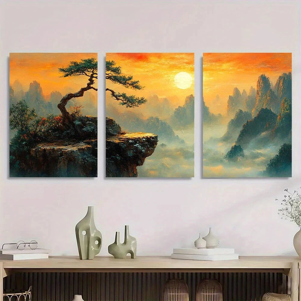 3pcs Sunset Nature Scenery Mountain Metal Print Ready to Hang Art
