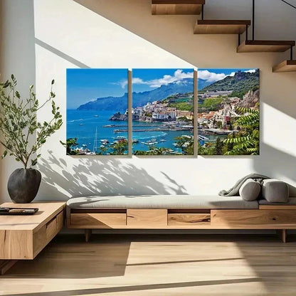 3pcs Seaside City Coastline Sea Scenery Wall Art Set Canvas Framed 40x60cm - High Quality Print 100% Australian Made Wall Canvas Ready to Hang