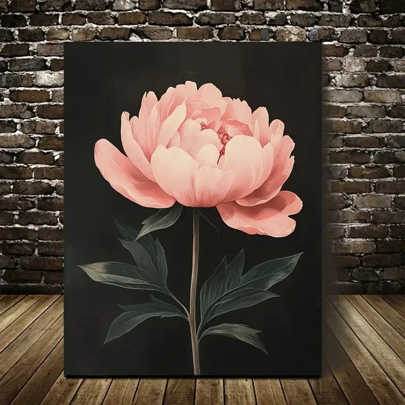 Elegant Pink Peony Realistic Floral Painting 40x60cm Metal Print Ready to Hang