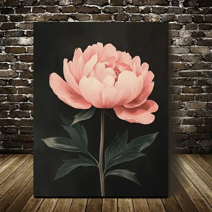 Elegant Pink Peony Realistic Floral Painting 40x60cm Metal Print Ready to Hang