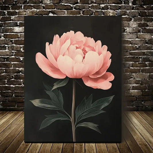 Elegant Pink Peony Realistic Floral Painting 40x60cm Metal Print Ready to Hang