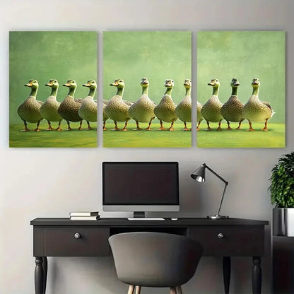3pcs Silly Goose Funny illustration Wall Art Set Canvas Framed 50x70cm - High Quality Print 100% Australian Made Wall Canvas Ready to Hang