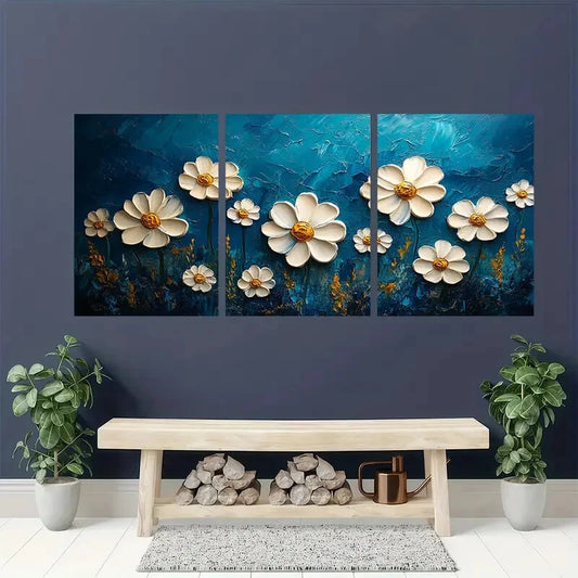 3pcs Meadow White Flower Nature Perfect Wall Art Set Canvas Framed 40x60cm - High Quality Print 100% Australian Made Wall Canvas Ready to Hang