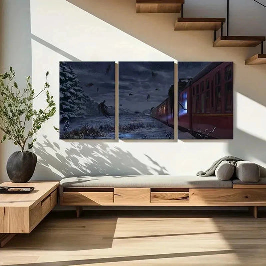 3pcs Featuring Wizards Ghosts & Winter Scene Wall Art Set Canvas Framed 40x60cm - High Quality Print 100% Australian Made Wall Canvas Ready to Hang