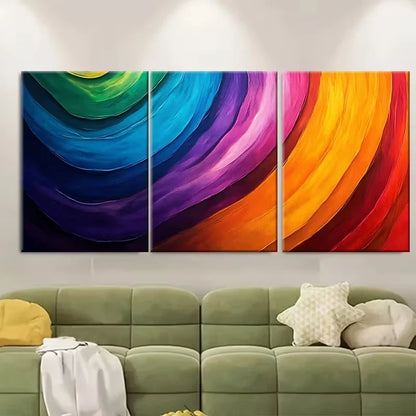 3pcs Vibrant Abstract Rainbow Curved Stripes Metal Print Ready to Hang Art
