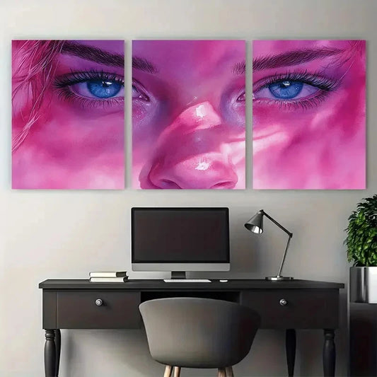 3pcs Pink Abstract Watercolor Face Feminine Metal Print Ready to Hang Art