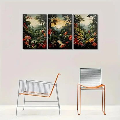 3pcs Vibrant Floral Landscape Tropical Paradise Metal Print Ready to Hang Art