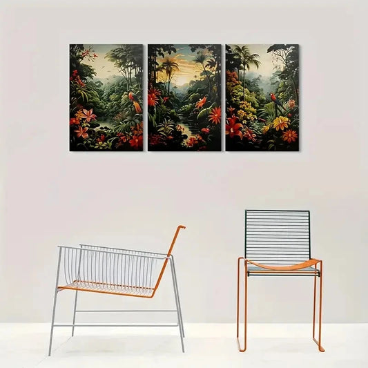 3pcs Vibrant Floral Landscape Tropical Paradise Metal Print Ready to Hang Art