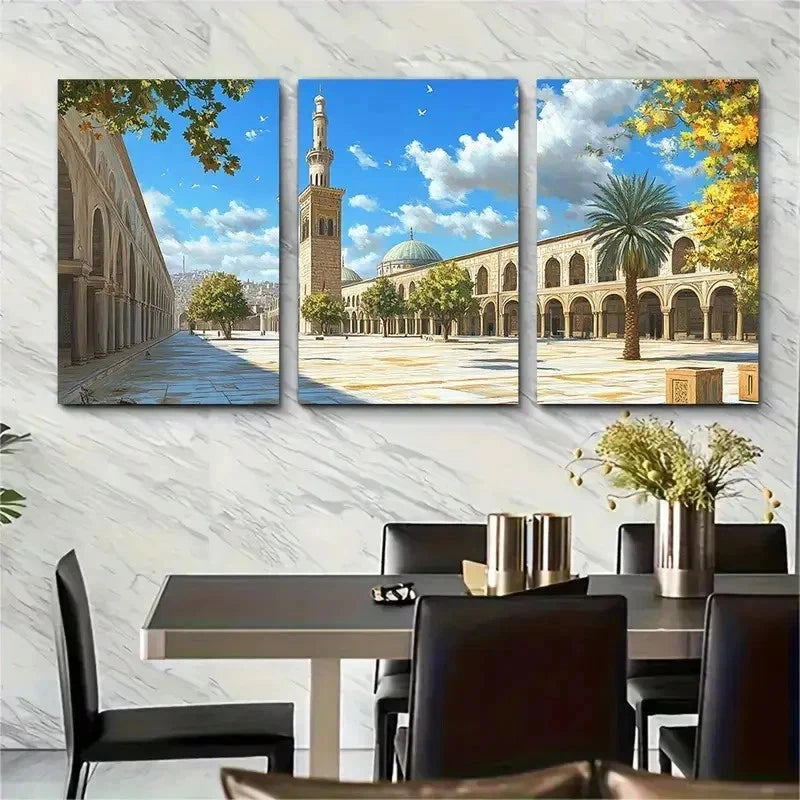 3pcs Damascus Scenic Mosque Décor Perfect Wall Art Set Canvas Framed 60x90cm - High Quality Print 100% Australian Made Wall Canvas Ready to Hang