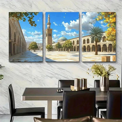 3pcs Damascus Scenic Mosque Décor Perfect Wall Art Set Canvas Framed 60x90cm - High Quality Print 100% Australian Made Wall Canvas Ready to Hang