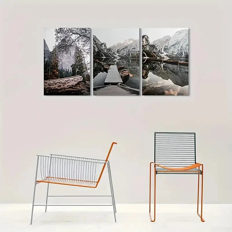 3pcs Scenic Mountain Lake Nature Metal Print Ready to Hang Art