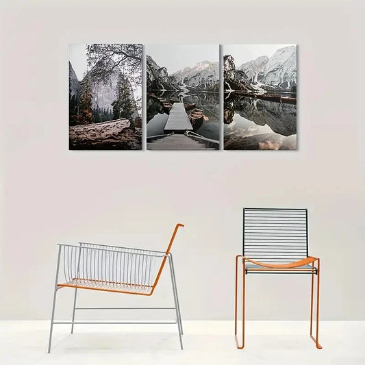 3pcs Scenic Mountain Lake Nature Metal Print Ready to Hang Art