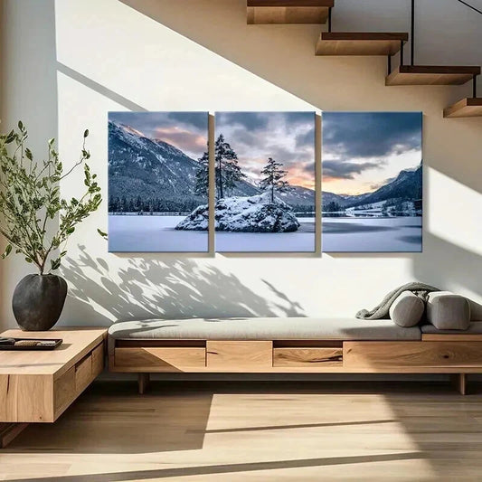 3pcs Snow Mountains Ice Lake & Trees Wall Art Set Canvas Framed 40x60cm - High Quality Print 100% Australian Made Wall Canvas Ready to Hang