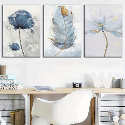 3pcs Modern Floral and Feather Designs Metal Print Ready to Hang Art