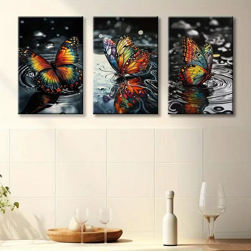 3pcs Butterfly Design with Vibrant Accent Wall Art Set Canvas Framed 50x70cm - High Quality Print 100% Australian Made Wall Canvas Ready to Hang