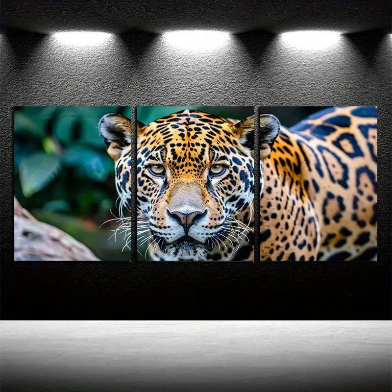 3pcs Vibrant Closeup Leopard Jungle Theme Metal Print Ready to Hang Art