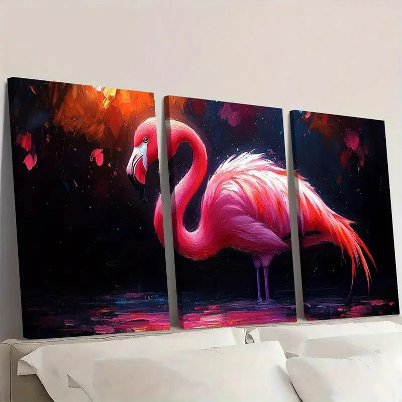 3pcs Flamingo Colorful Abstract Design RI Wall Art Set Canvas Framed 40x60cm - High Quality Print 100% Australian Made Wall Canvas Ready to Hang