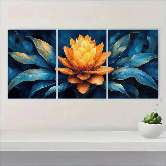 3pcs Blue and Golden Trees Landscape Perfect Wall Art Set Canvas Framed 40x60cm - High Quality Print 100% Australian Made Wall Canvas Ready to Hang