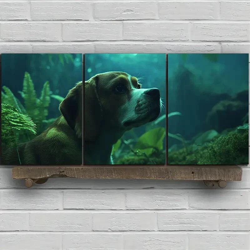 3pcs Nature Forest Botanical Leaves Animal Dog Metal Print Ready to Hang Art