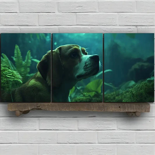 3pcs Nature Forest Botanical Leaves Animal Dog Metal Print Ready to Hang Art