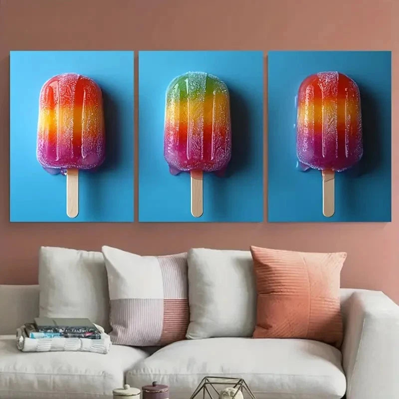 3pcs Minimalist Rainbow Ice Lolly Cool Summer Metal Print Ready to Hang Art