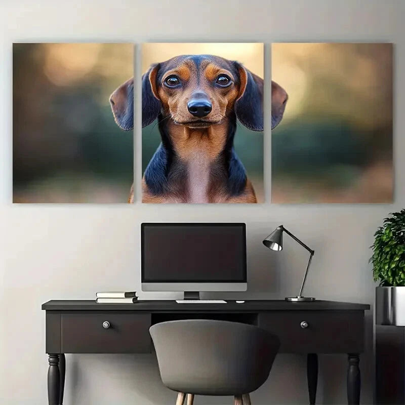 3pcs Adorable Dachshund Portrait Illustration Metal Print Ready to Hang Art