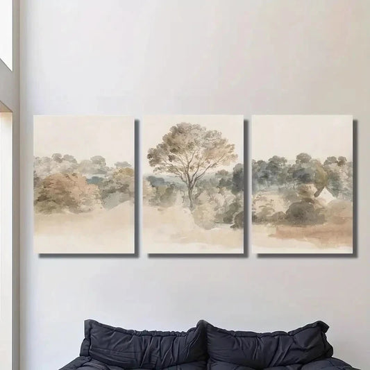 3pcs Antique rural landscape, natural trees Metal Print Ready to Hang Art