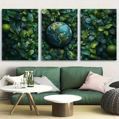 3pcs Earth Day Greenery Design Metal Print Ready to Hang Art